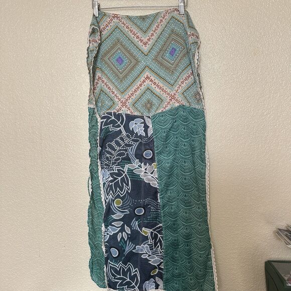 Prana Flora Scarf Wrap Blue Lace Edge 18 X 77 Geometric Boho - Picture 5 of 5